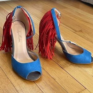 Fashion - Fringe High Heels - Bi-color Sandals - US 6.5